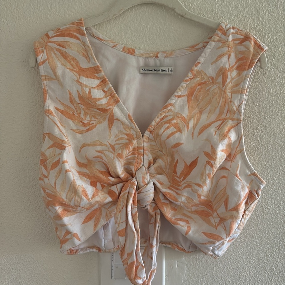 Abercrombie & Fitch Tie Front Linen Blend Top - Picture 2 of 5